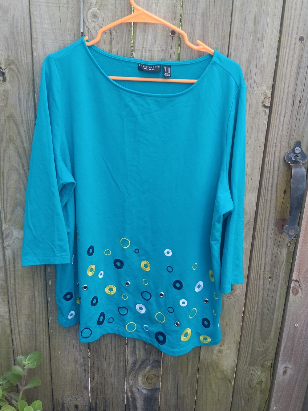 Susan Graver 🍑 Teal Tunic with Multicolor Circle Accents